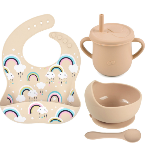 Silicone Baby Feeding Set Bib Bowl Sendok