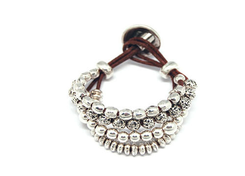 Vintage leather bracelet with silver balls