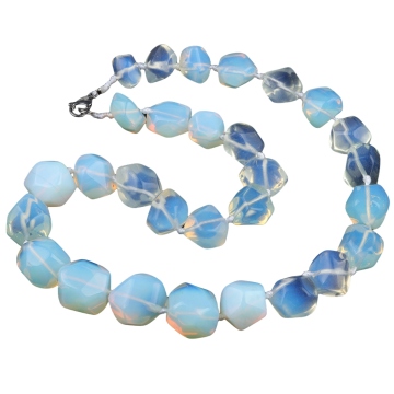 Opalite Irregular Faceted Tumbled Stone Beads Knotted Stone Necklacer