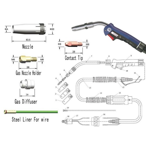 Binzel Type Gas Welding Torch 24KD Swan neck