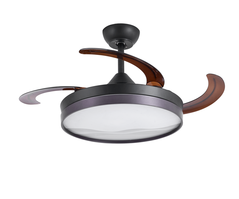 4-Blades Black Ceiling Fan with Purple Lampshade