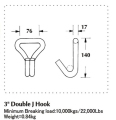 4 Inch Heavy Duty Double J Hook dengan Kapasitas 22000LBS