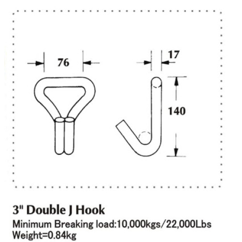 Crochet double en J robuste de 4 pouces avec une capacité de 22 000 lb