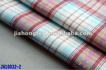 yarn dyed check poplin fabric with gold thread