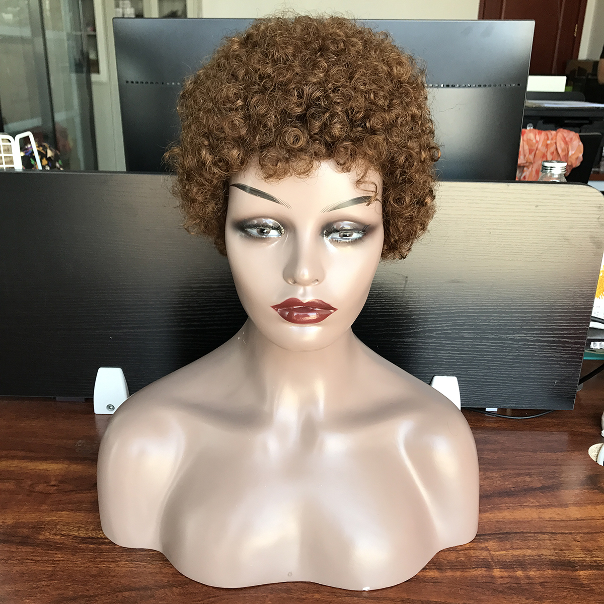 Top Selling wholesale afro puff style short human hair wigs african, machine made short woman wig
