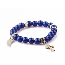 2018 wholesale bead bracelet 8mm round natural blue jade gemstone cross bracelet