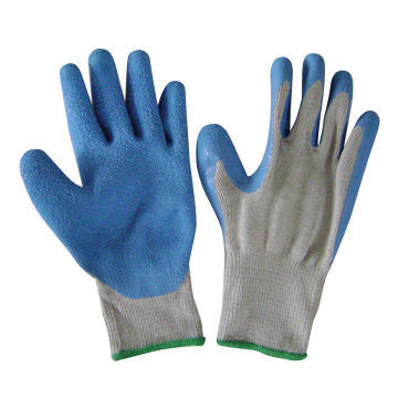 Latex Gloves with Grey Cotton/Polyester Materials, String Knitted Seamless, Latex-coated