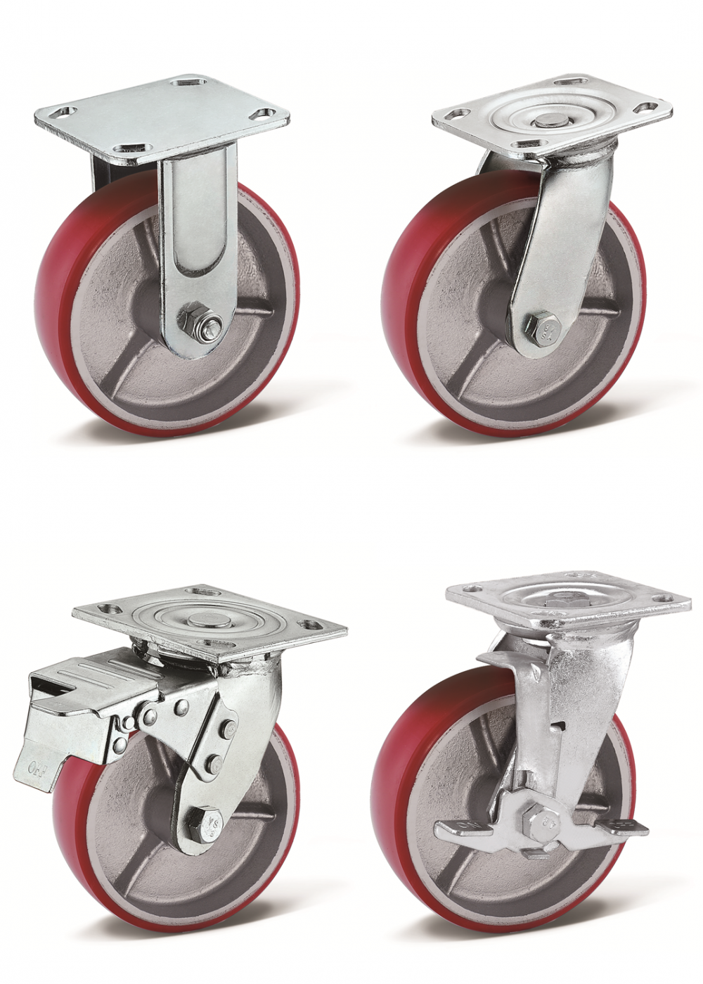 عجلات العجلات Red Pu Cart Caster العجلات الثقيلة PU الصناعية