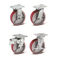 عجلات العجلات Red Pu Cart Caster العجلات الثقيلة PU الصناعية