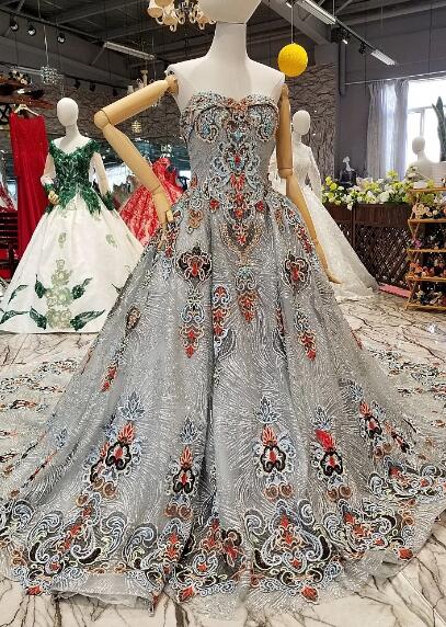 Real Sample Colorful Beaded 3D Flowers Lace Appliques Tulle Women Turkey Latest Luxury Wedding Dresses Bridal Ball Gown Designs