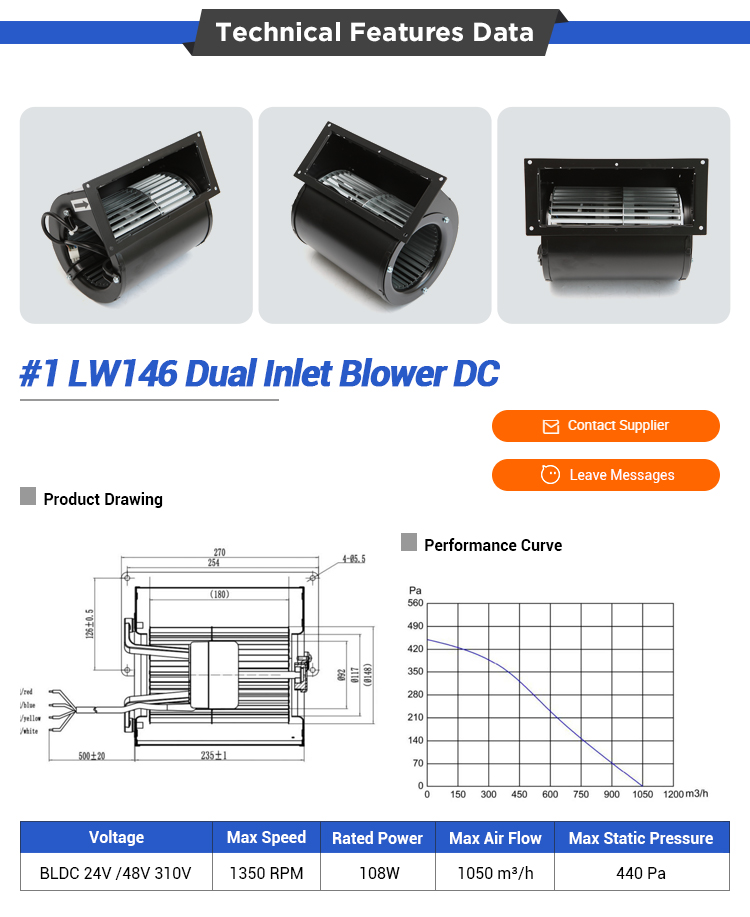 133 ~ 200 mm Forward Curved air conditioner blower