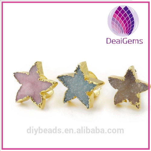 High-grade adjustablke gold-plated star Blue quartzlfashion flower edging ring