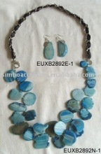 fashion metal chain and agate charms necklace with earring jewelry set