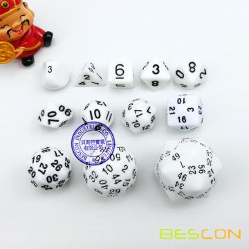 BESCON 60 lado dados Set, dados poliédricos 12pcs Set D3-D60, D3 D4 D6 D8 D10 D100 D12 D20 D24 D30 D50 D60 RPG dados Set en blanco