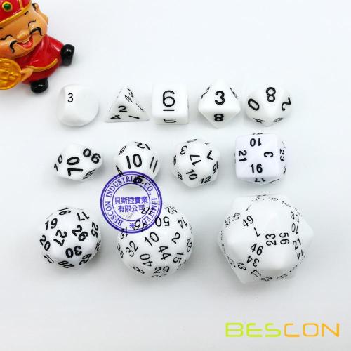 Bescon 60 сторону кости набор, 12pcs полиэдральных кости набор D3-D60, D3 D4 D6 D8 D10 D100 D12 D20 D24 D30 D50 D60 RPG кости набор в белом