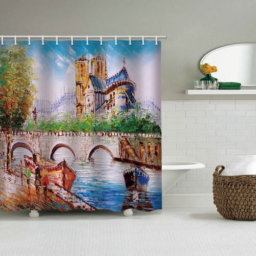 Oil Painting Waterproof Shower Curtain European Style Bathroom Decor