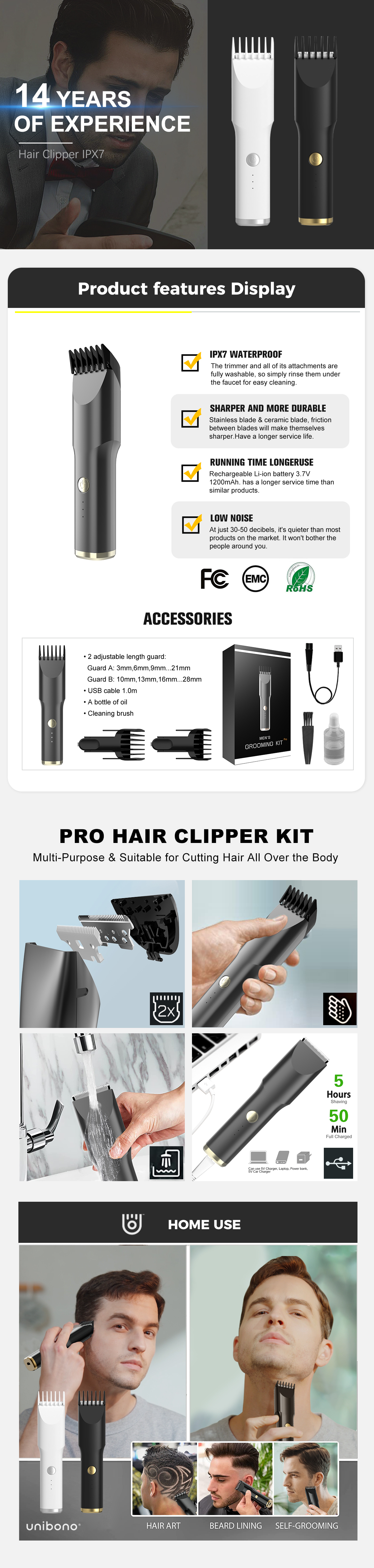 Professional Electric Rechargeable Body Hair Clipper Trimmer
