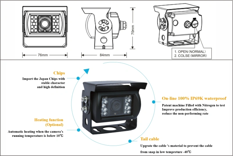 IP69K Waterproof Car Rearview CCD Camera with Parking Sensor