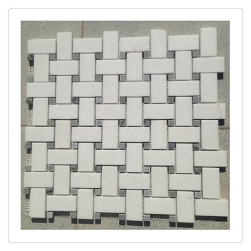Thassos White Marble Basketweave Mosaic with Crystal Chips