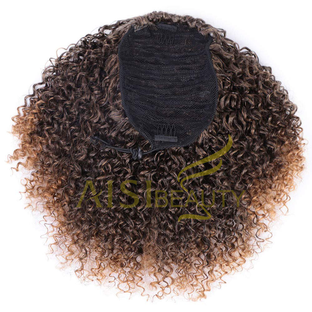 Aisi Beauty Top Quality Wholesale Afro Fluffy Puff Ombre Brown Hairpiece Extension Messy Donut Curly Afro Kinky Afro Hair Bun