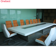 Modern White Acrylic Conference Table with Power Outlets