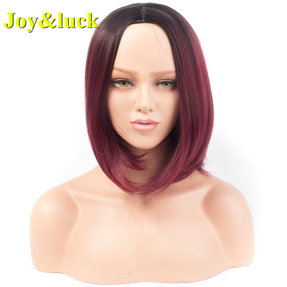 Ladies Wholesale Hair for Women Dark Root Black Ombre Burgundy Scalp Wig Natural Straight Short Bob Cut Wig Synthetic Hair Wigs
