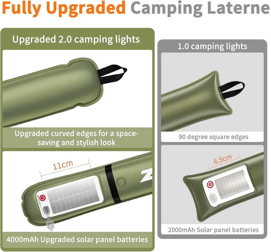 Inflatable Solar Camping Lantern, USB Rechargeable, 4 Lighting Modes, IP66 Waterproof, Portable and Lightweight Tent Light