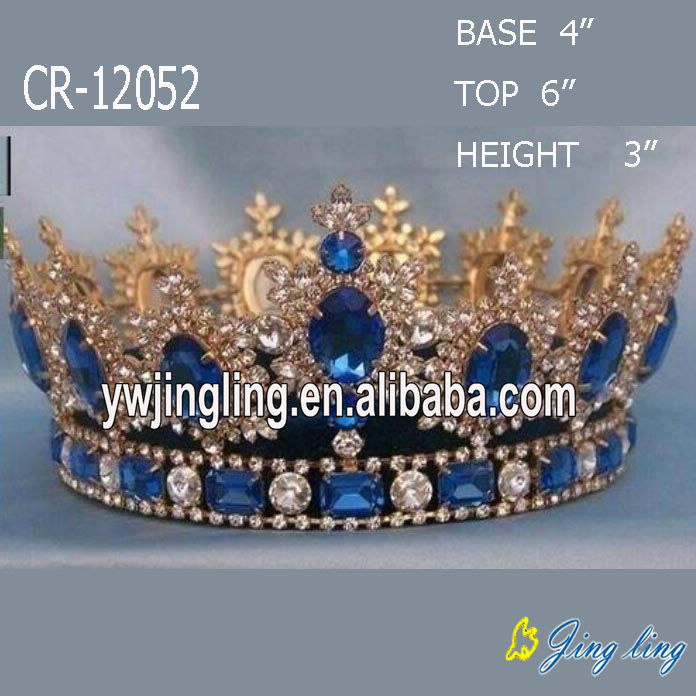 Full Round Sapphire King Crowns Pageant Queen Crowns