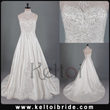 Real Photos A Line Long Train Satin Wholesale Wedding Dress 2015