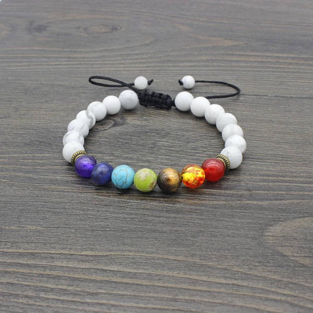 Hombres y mujeres 8 mm lava 7 Chakra difusor de aceite esencial pulsera cuerda trenzada piedra natural pulsera de cuentas de yoga pulsera