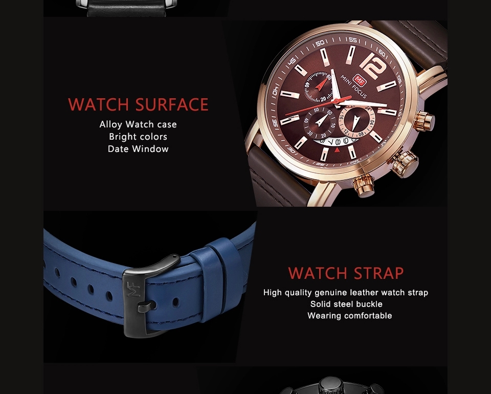 MINI FOCUS 0086 Chronograph Watch Military Sports Watches Men Wristwatches Quartz Movement Leather Relogio Masculino