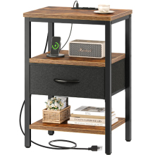 CTG-1 Nightstand with Charging Station - Rustic Brown & Black