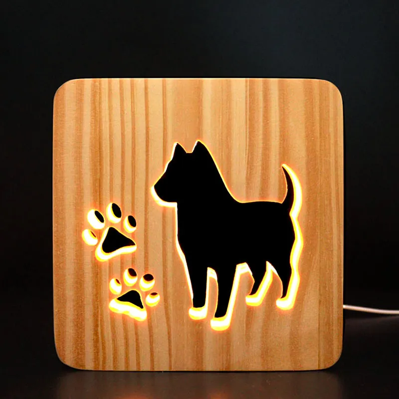 Creative 3D Night Light, Solid Wood Hollow Carving, LED Desk Lamp