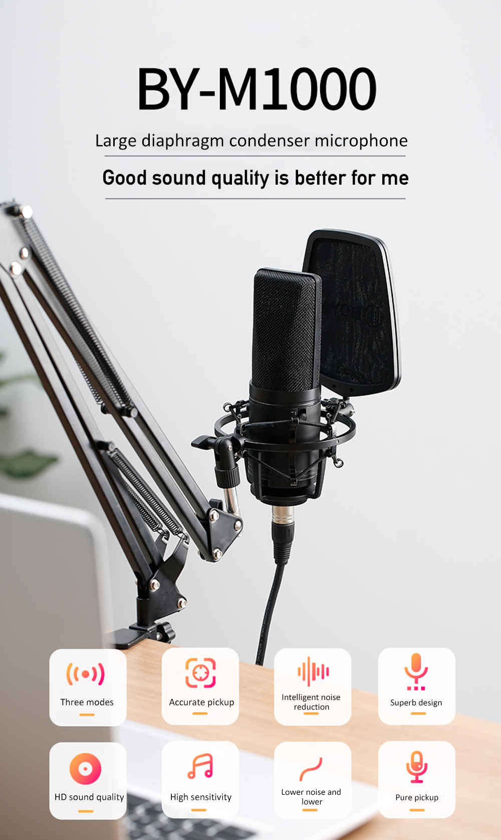 BOYA BY-M1000 Large Diaphragm Condenser Capsule Microphone for Singer Podcasting Artist Studio Mic