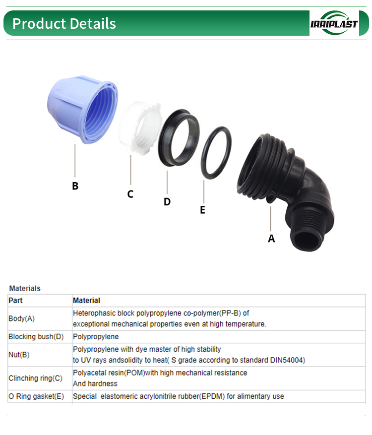 High Quality Pp Fitting Hdpe Compression Fitting Pp Male threaded elbow