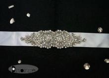 Custom Silver Beaded Crystal Rhinestone Bridal Sash For Wed
