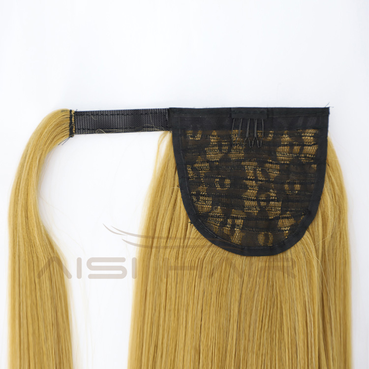 Aisi Hair Vendor Long Straight Curly Wave End Magic Paste Blonde Ponytail Hair Drawstring Synthetic Ponytail Hair Extension