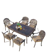 Outdoor Garden Cast Aluminum Dining Set with Wrought Iron Table and Chairs