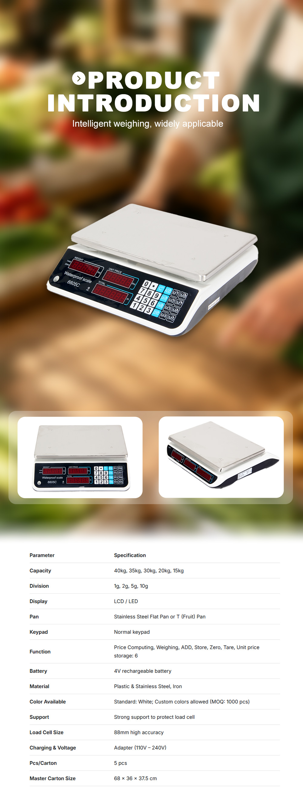 Cân thương mại để bàn chống nước ACS‑6605 X ACS‑6605 Waterproof Desktop Commercial Weighing Scale X