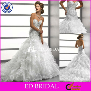 XL014 Strapless Heavy Beads Crystals Mermaid Ruffle Designer Wedding Dresses