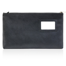 Genuine Leather Notary Public Zipper Pouch for Cash and Passports