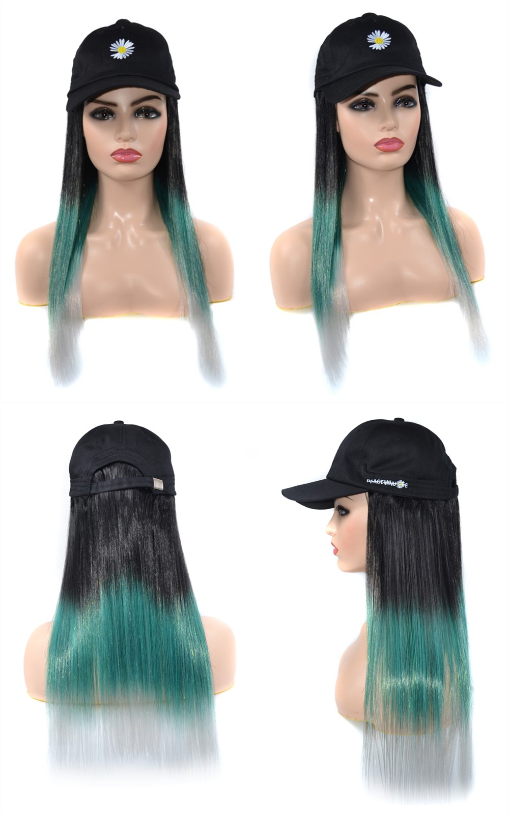 MYZYR Baseball CapWith Hair Long Straight hairFake HairHat Wig SyntheticHair Extensions Hat With Hair Natural Hairpiece ForWomen