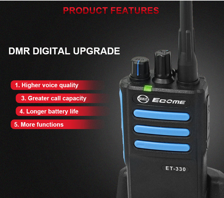 Ecome ET-330 رخيصة UHF رقمية قابلة لإعادة الشحن ثنائية الاتجاه الراديو منخفضة التكلفة DMR Walkie Talkie