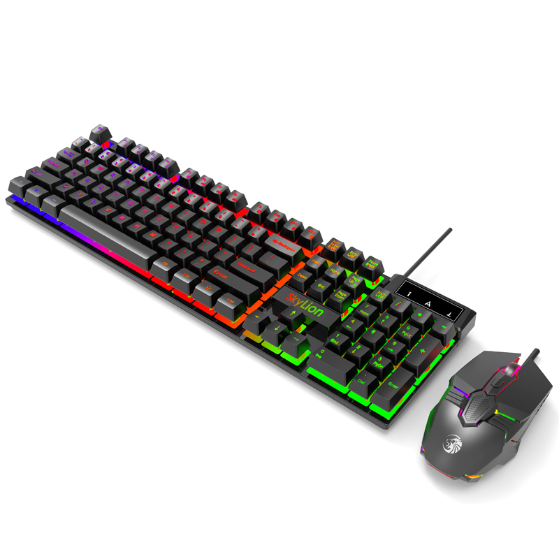 Проводная клавиатура и мышь настольного офисного компьютера с RGB-подсветкой