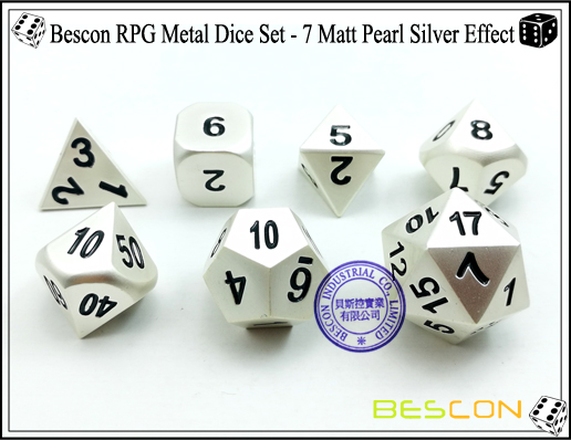 Bescon RPG Metall Würfel Set - 7 Matt Pearl Silver Effekt-4 Bescon RPG Metal Dice Set - 7 Matt Pearl Silver Effect-4