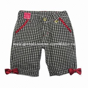 Girls' Cotton Checked Woven Casual Shorts, Customized Logos and Labels Accepted