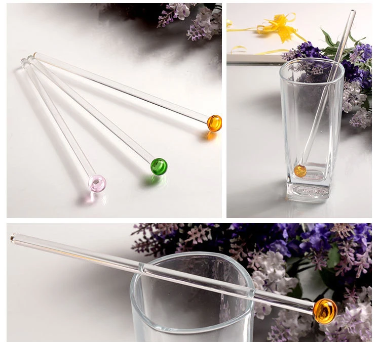 Creative Glass Drinking Stirrer with Colorful Ball