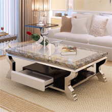 Modern Silver Stainless Steel and Marble Coffee Table Set