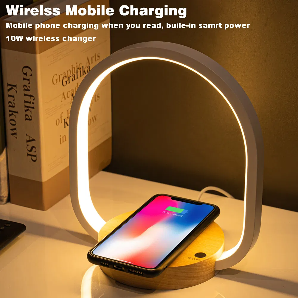 Modern LED Bedside Lamp with Wireless Charging Station