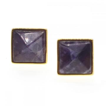 Amethyst Craved Pyramid Stud Earrings